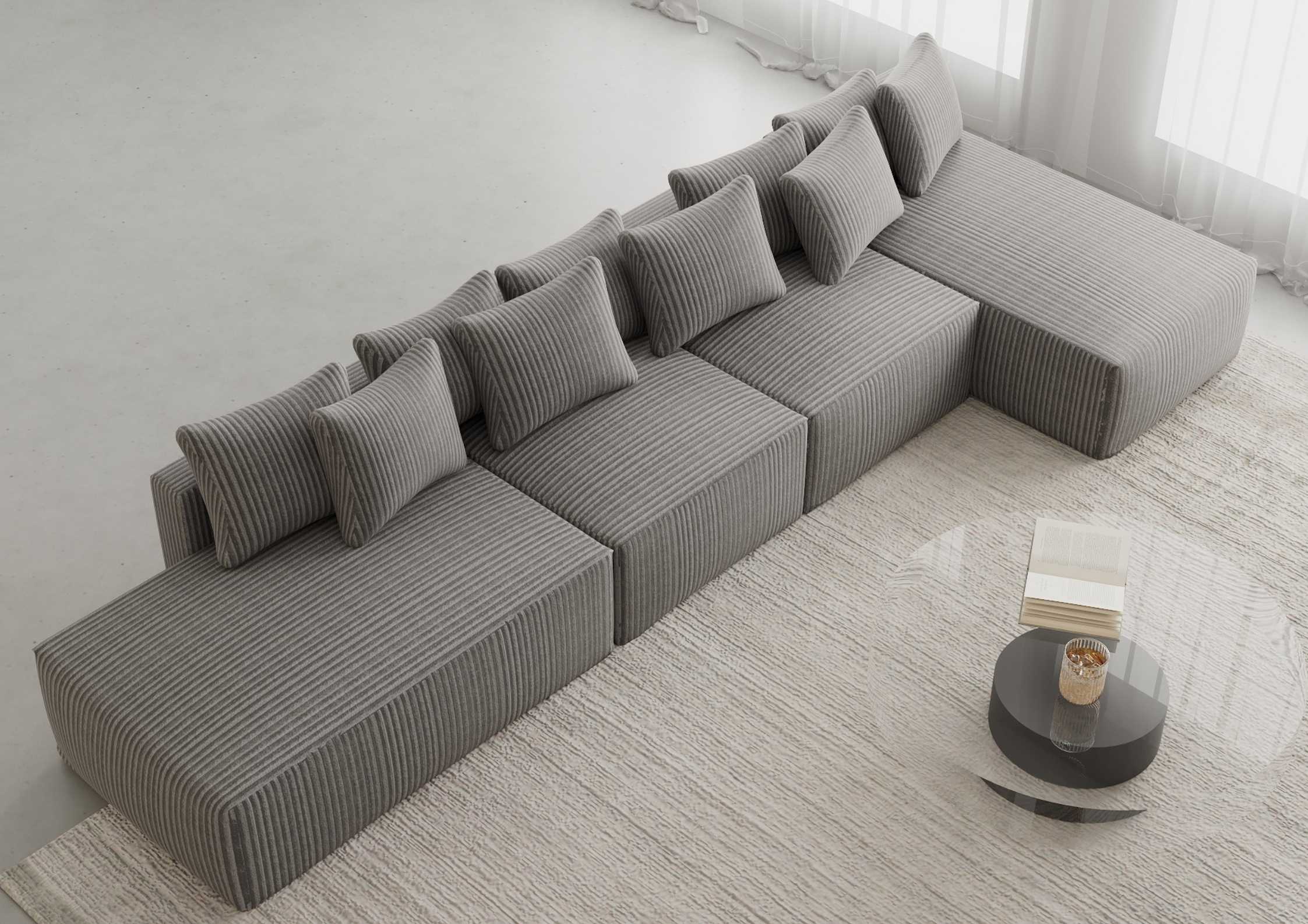 Duży szary narożnik prawy sofa rozkładana w stylu industrialnym